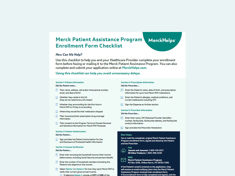 Cover of Merck Patient Assistance Enrollment Form Checklist